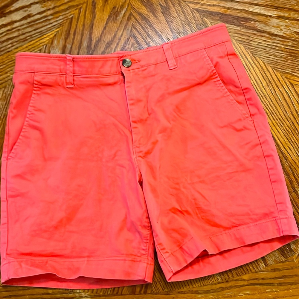Men’s khaki shorts- color is coral
